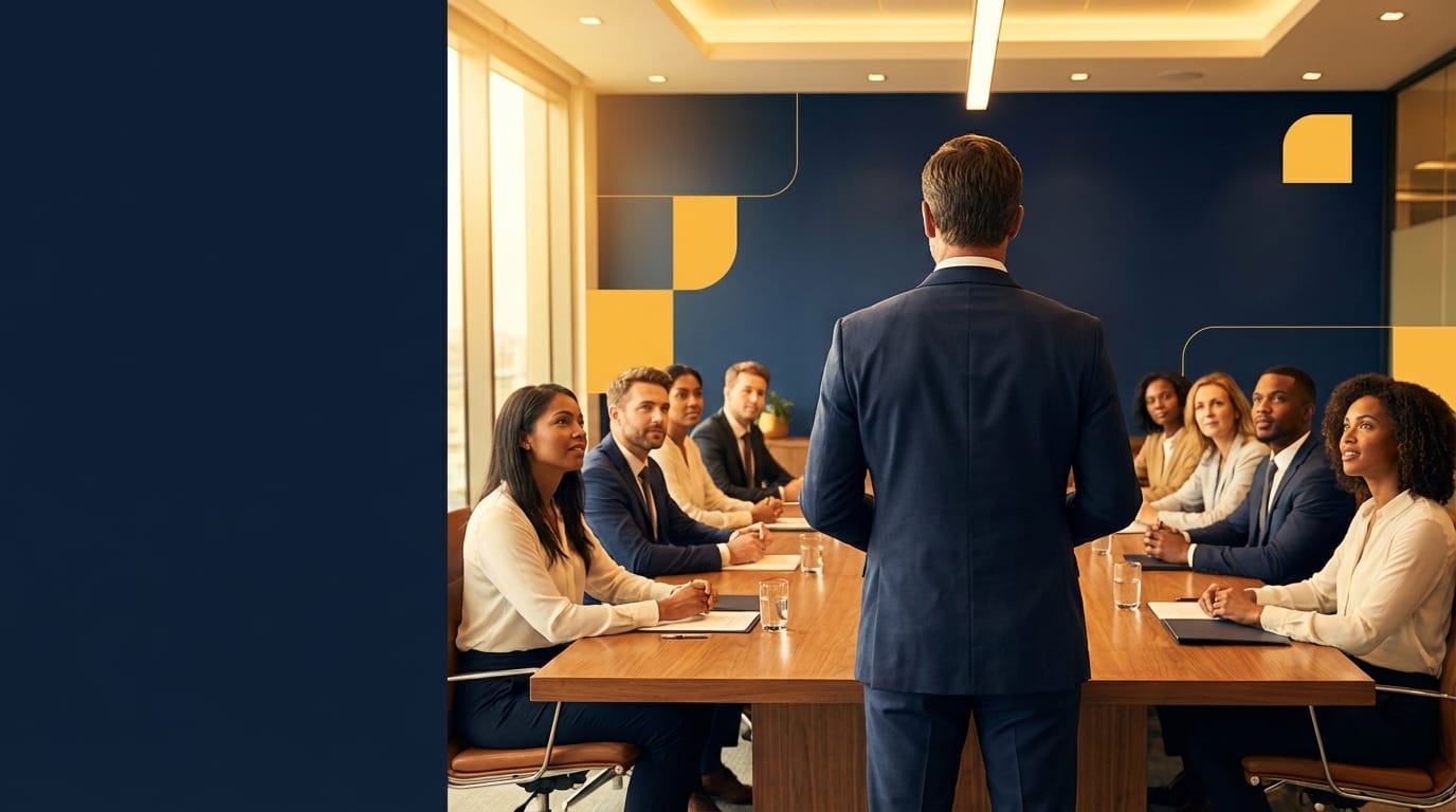 Gestor técnico em reunião de equipe - treinamento de liderança para gestores